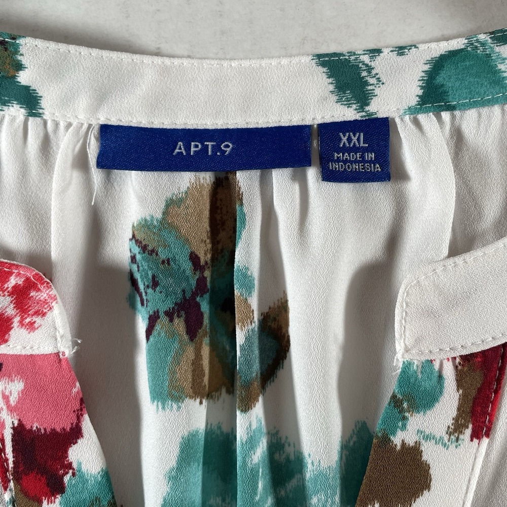 Apt. 9 Women's XXL White Floral‎ Long Sleeve Tunic Blouse - Picture 5 of 8